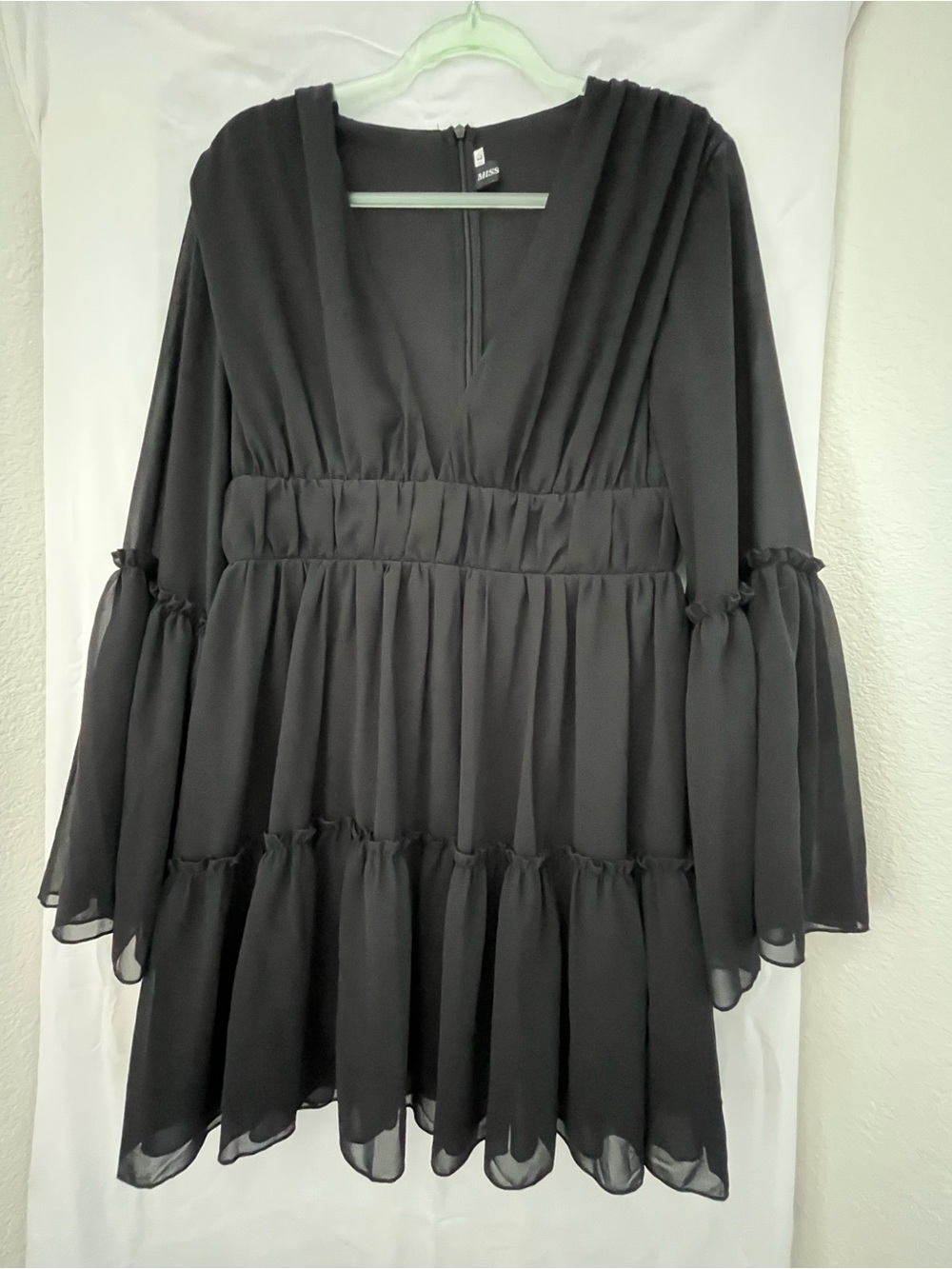 Women's Black Tiered V-Neck Dress